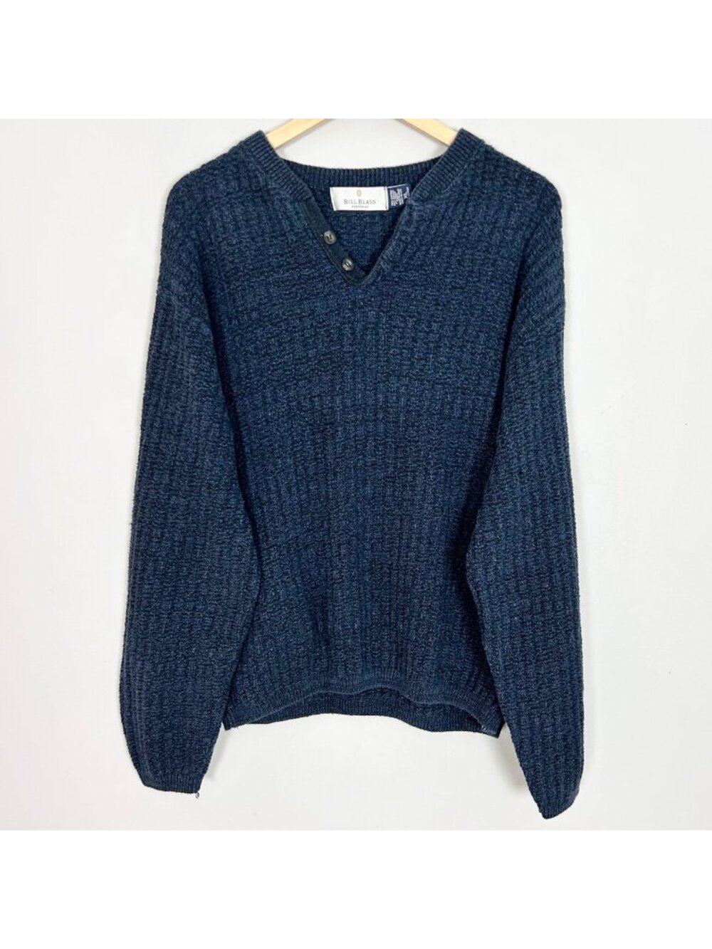 Vintage Chunky Henley Sweater Blue Ribbed Textured Size XL Men's